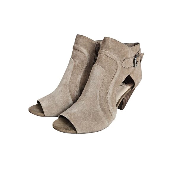 Vince Camuto Ennley Size 11 Suede Open Peep Toe Cut Out Shootie Zip Heel Leather - Picture 2 of 10